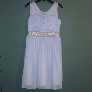 Blue Girls Dress With Rhinestones Around Waist